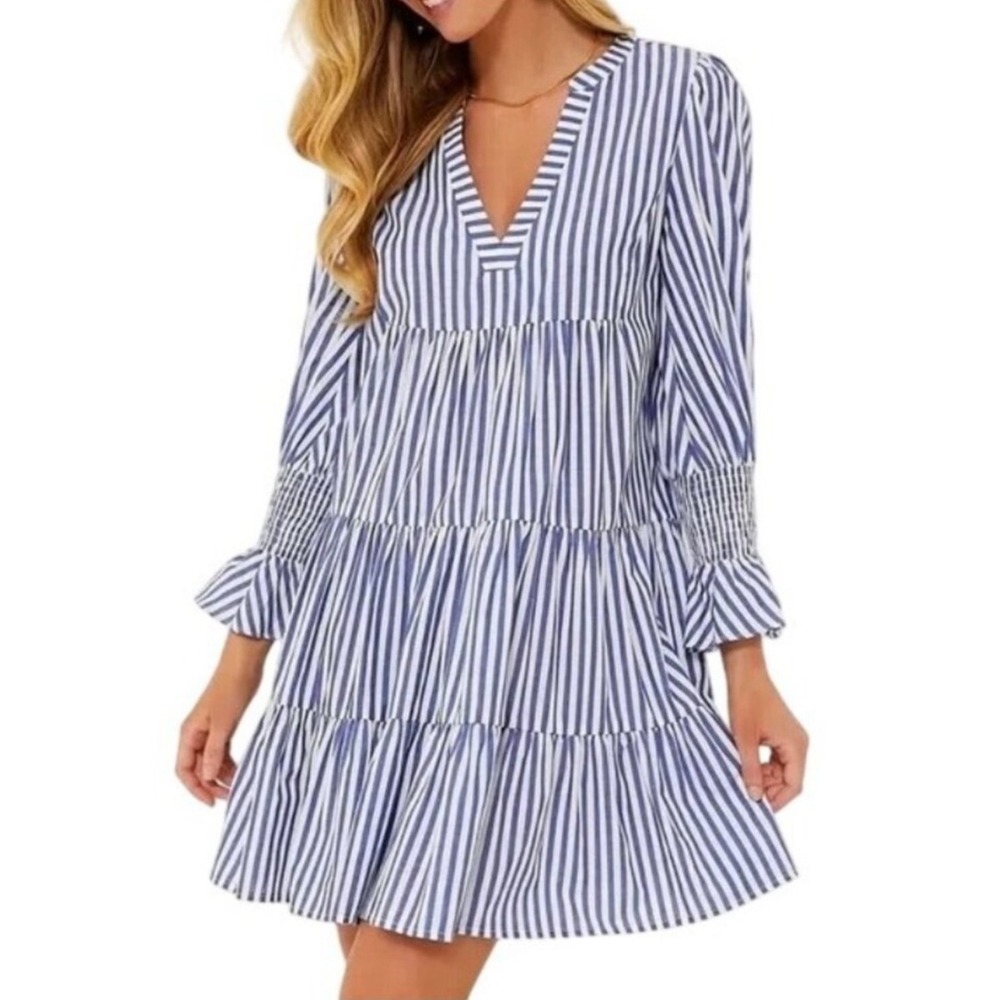 Pomander Place Tuckernuck Kenzo Blue White Striped Tiered Mini Dress XL